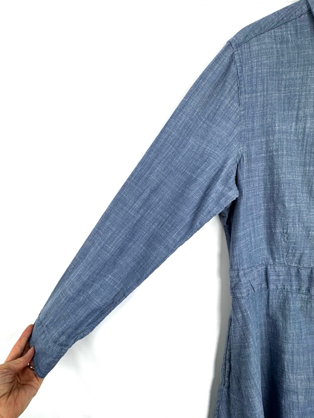 Chambray Blue Denim Button-Front Shirt Dress - Picture 8 of 16